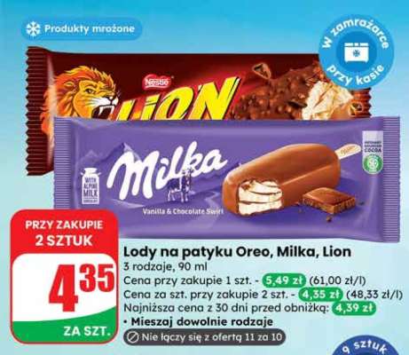 Lody na patyku Oreo, Milka, Lion