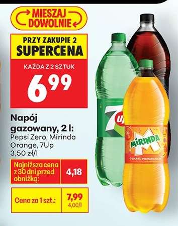 Napój gazowany, 2 l: Pepsi Zero, Mirinda Orange, 7Up