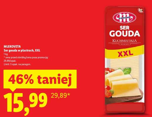 MLEKOVITA Ser gouda w plastrach, XXL