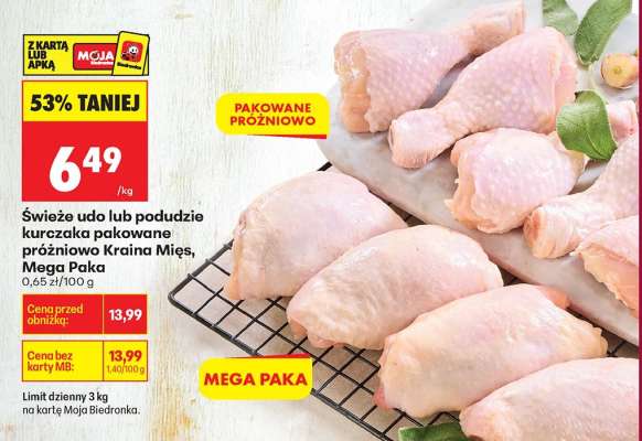 Świeże udo lub podudzie kurczaka pakowane próżniowo Kraina Mięs Mega Paka