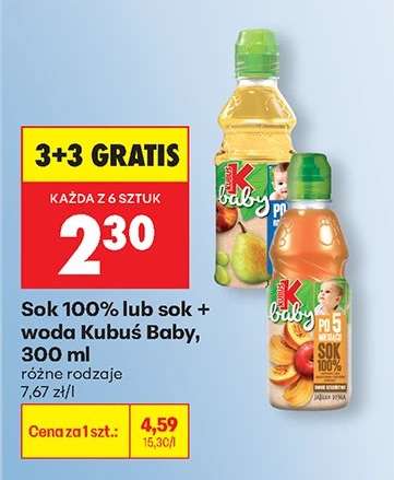 Sok 100% lub sok + woda Kubus Baby, 300 ml