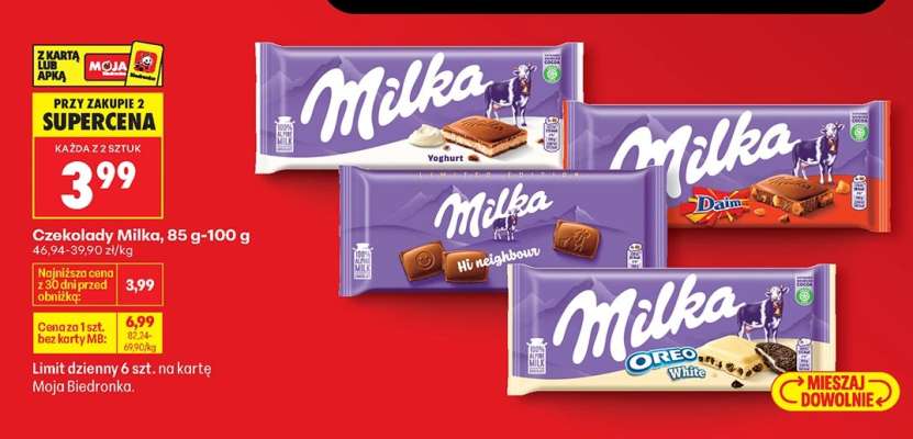 CZEKOLADY MILKA, 85 G-100 G