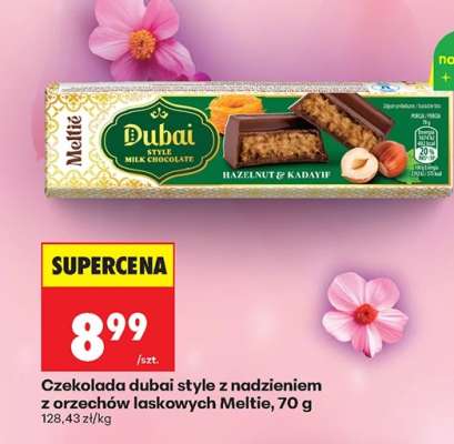 Czekolada dubai style z nadzieniem z orzechów laskowych Meltie, 70 g