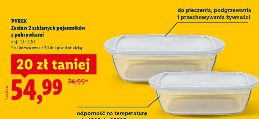 PYREX Zestaw 2 szklanych pojemników z pokrywkami