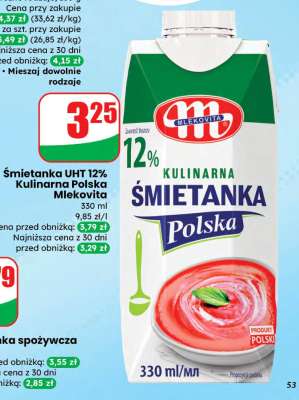 Śmietanka UHT 12% kulinarna polska Mlekovita