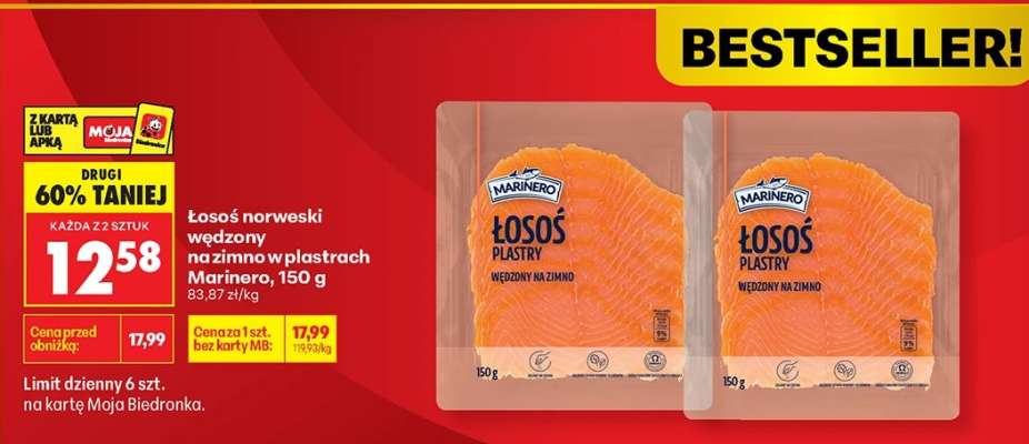 Łosoś norweski wędzony na zimno w plastrach Marinero, 150 g