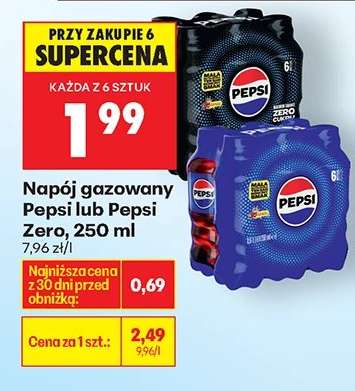 Napój gazowany Pepsi lub Pepsi Zero, 250 ml