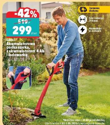 Akumulatorowa podkaszarka, z akumulatorem 4 Ah i ładowarką
