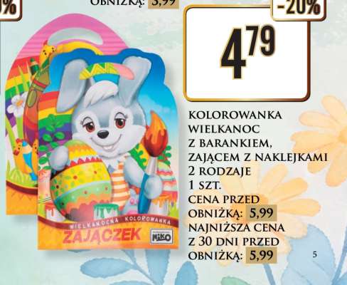 KOLOROWANKA WIELKANOC Z BARANKIEM, ZAJĄCEM Z NAKLEJKAMI