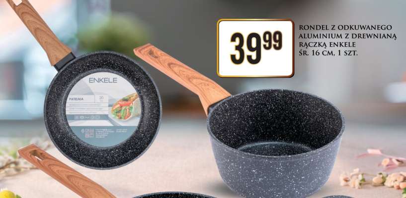 RONDEL Z ODKUWANEGO ALUMINIUM Z DREWNIANĄ RĄCZKĄ ENKELE ŚR. 16 CM, 1 SZT.