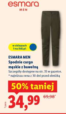 ESMARA MEN Spodnie cargo męskie z bawełną