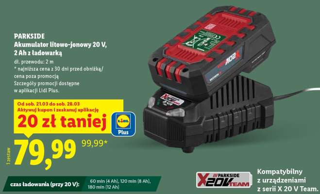 PARKSIDE Akumulator litowo-jonowy 20 V, 2 Ah z ładowarką