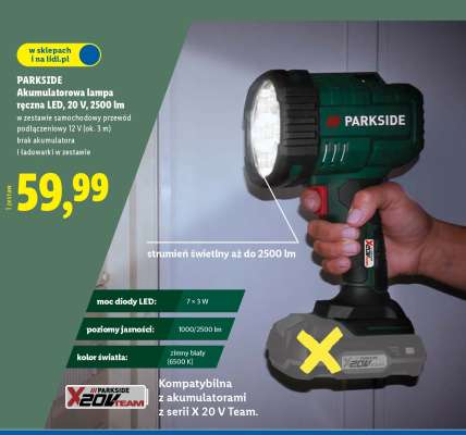 PARKSIDE Akumulatorowa lampa ręczna LED, 20 V, 2500 lm