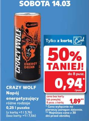 CRAZY WOLF Napój energetyzujący różne rodzaje