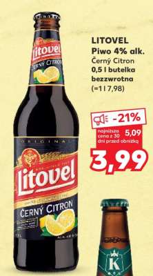 LITOVEL Piwo 4% alk. Černý Citron 0,5 l butelka bezzwrotna
