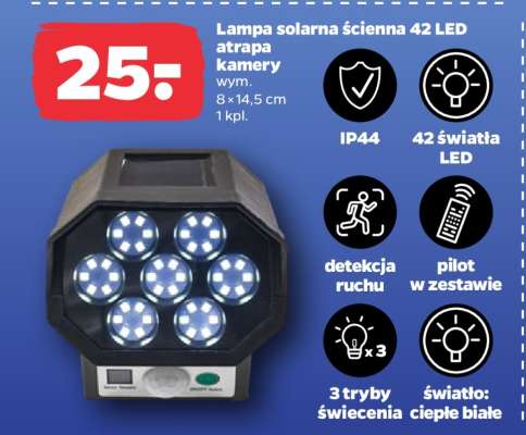 Lampa solarna ścienna 42 LED atrapa kamery