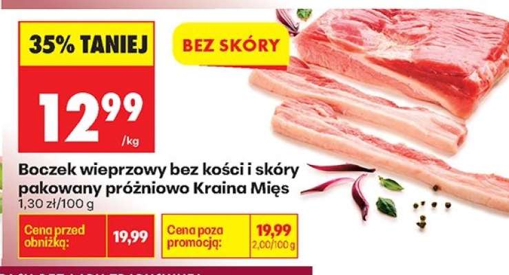 Boczek wieprzowy bez kości i skóry pakowany próżniowo Kraina Mięs