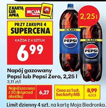 Napój gazowany Pepsi lub Pepsi Zero, 2,25 l