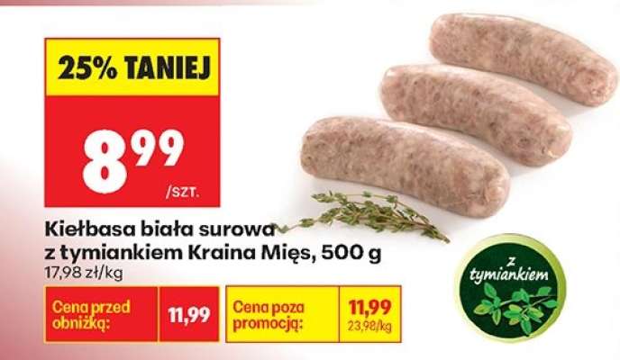 Kiełbasa biała surowa z tymiankiem Kraina Mięs, 500 g