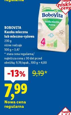 BOBOVITA Kaszka mleczna lub mleczno-ryżowa