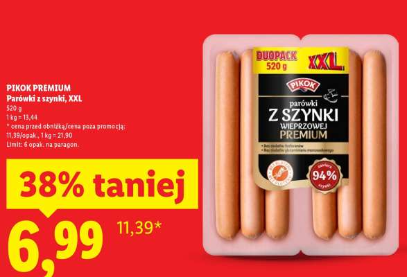 PIKOK PREMIUM Parówki z szynki, XXL