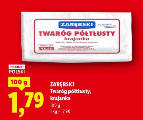 ZARĘBSKI Twaróg półtłusty, krajanka