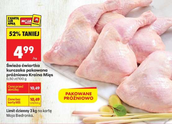 Świeża ćwiartka kurczaka pakowana próżniowo Kraina Mięs