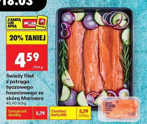 Świeży filet z pstrąga tęczowego łososiowego ze skórą Marinero