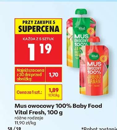 Mus owocowy 100 % Baby Food Vital Fresh , 100 g