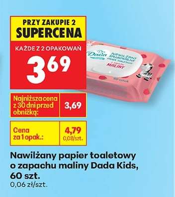 Nawilżany papier toaletowy o zapachu maliny Dada Kids , 60 szt