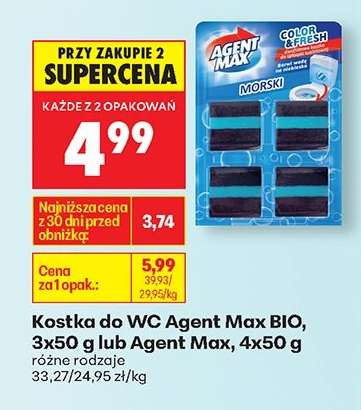 Kostka do WC Agent Max BIO, 3x50 g lub Agent Max, 4x50 g