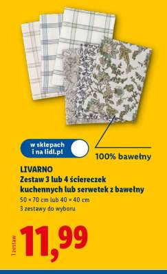 LIVARNO Zestaw 3 lub 4 ściereczek kuchennych lub serwetek z bawełny
