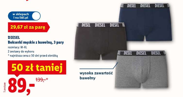 DIESEL Bokserki męskie z bawełną, 3 pary