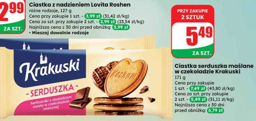 Ciastka serduszka maślane w czekoladzie Krakuski