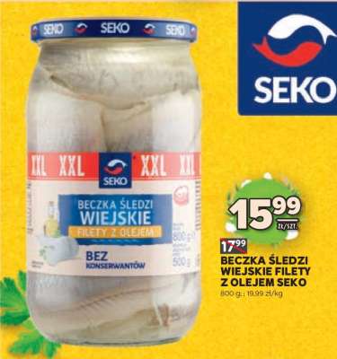 BECZKA ŚLEDZI WIEJSKIE FILETY Z OLEJEM SEKO