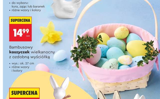 Bambusowy koszyczek wielkanocny z ozdobną wyściółką