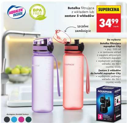 Butelka filtrująca z wkładem lub zestaw 3 wkładów