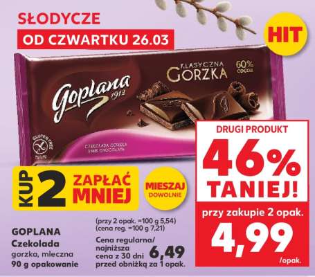 GOPLANA Czekolada gorzka, mleczna 90 g opakowanie