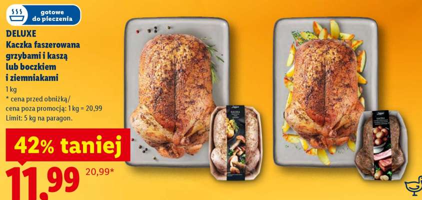 DELUXE Kaczka faszerowana grzybami i kaszą lub boczkiem i ziemniakami