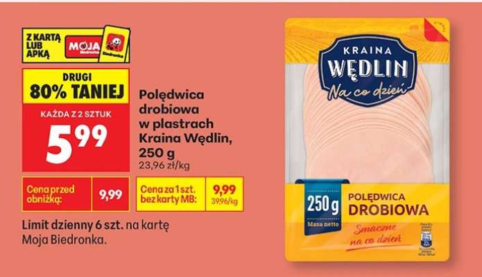 Polędwica drobiowa w plastrach Kraina Wędlin, 250 g
