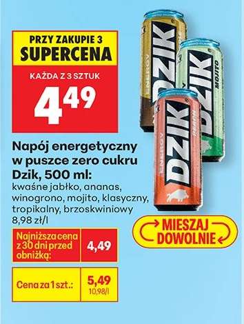 Napój energetyczny w puszce zero cukru Dzik, 500 ml