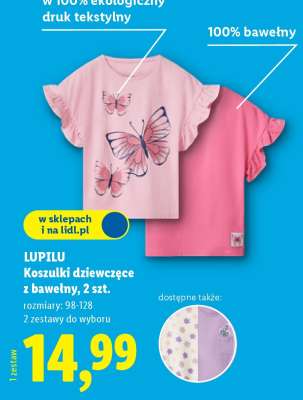 LUPILU Koszulki dziewczęce z bawełny, 2 szt.