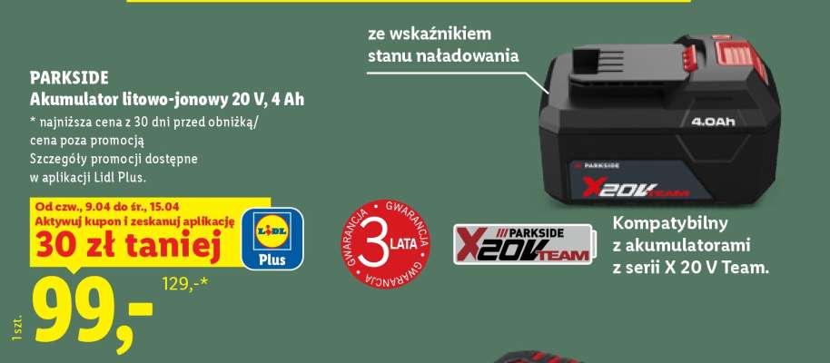 PARKSIDE Akumulator litowo-jonowy 20 V, 4 Ah