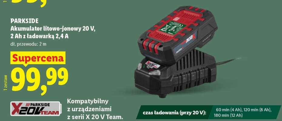 PARKSIDE Akumulator litowo-jonowy 20 V, 2 Ah z ładowarką 2,4 A