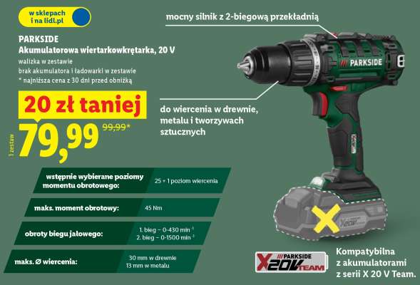 Parkside Akumulatorowa wiertarkowkrętarka 20 V