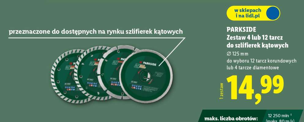 Parkside Zestaw 4 lub 12 tarcz do szlifierek kątowych