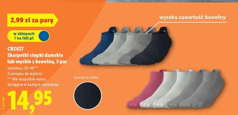 CRIVIT Skarpetki stopki damskie lub męskie z bawełną, 5 par