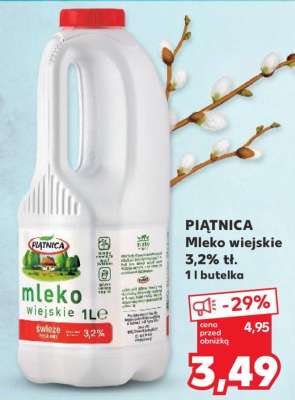 PIĄTNICA Mleko wiejskie 3,2% tł. 1 l butelka