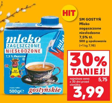 SM GOSTYŃ Mleko zagęszczone niesłodzone 7,5% tł. 500 g opakowanie
