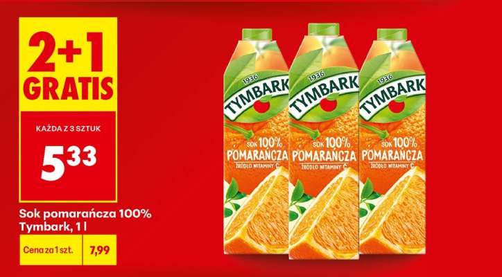 Sok pomarańcza 100% Tymbark, 1 l